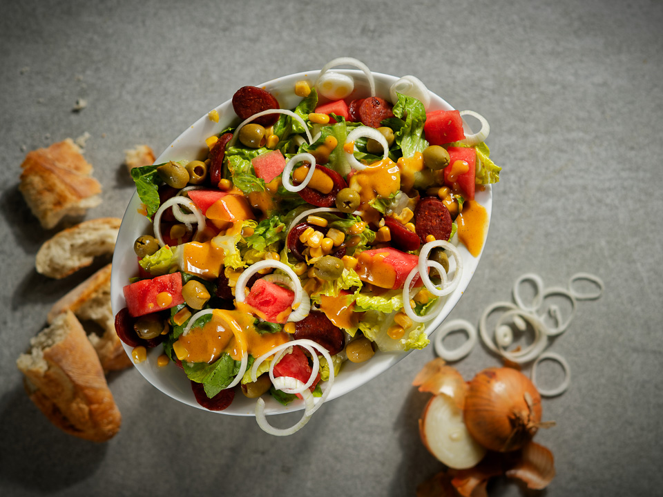 Heißkalter Melonensalat mit Chorizo Heißkalter Melonensalat mit Chorizo