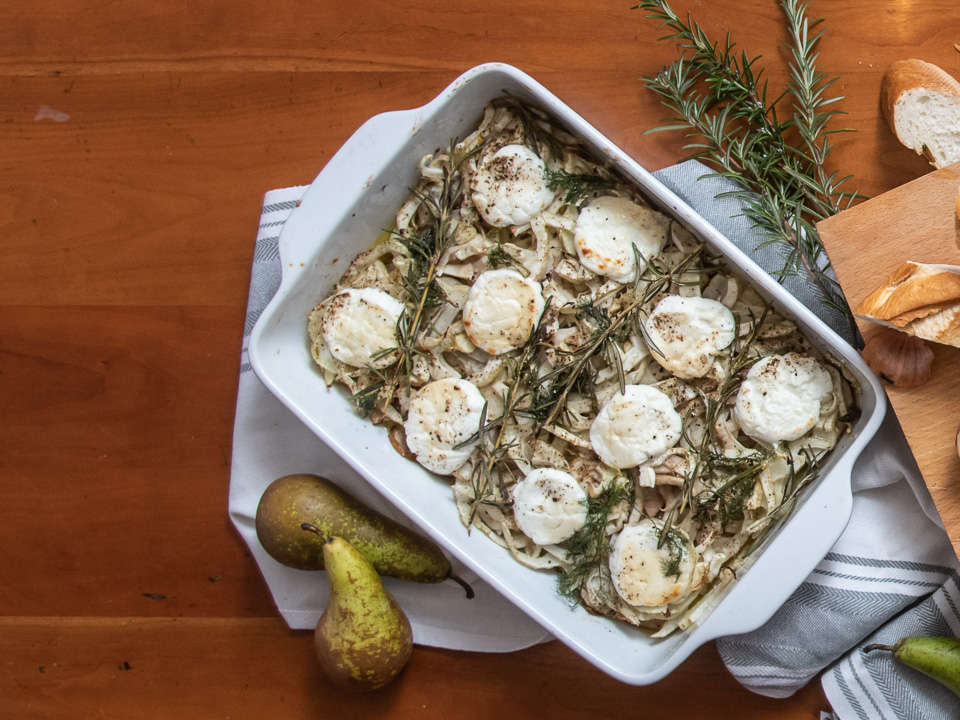 Birnen-Fenchel-Gratin mit Geiskäs (Birnen-Fenchel-Auflauf mit Ziegenkäse) Birnen-Fenchel-Gratin mit Geiskäs (Birnen-Fenchel-Auflauf mit Ziegenkäse)