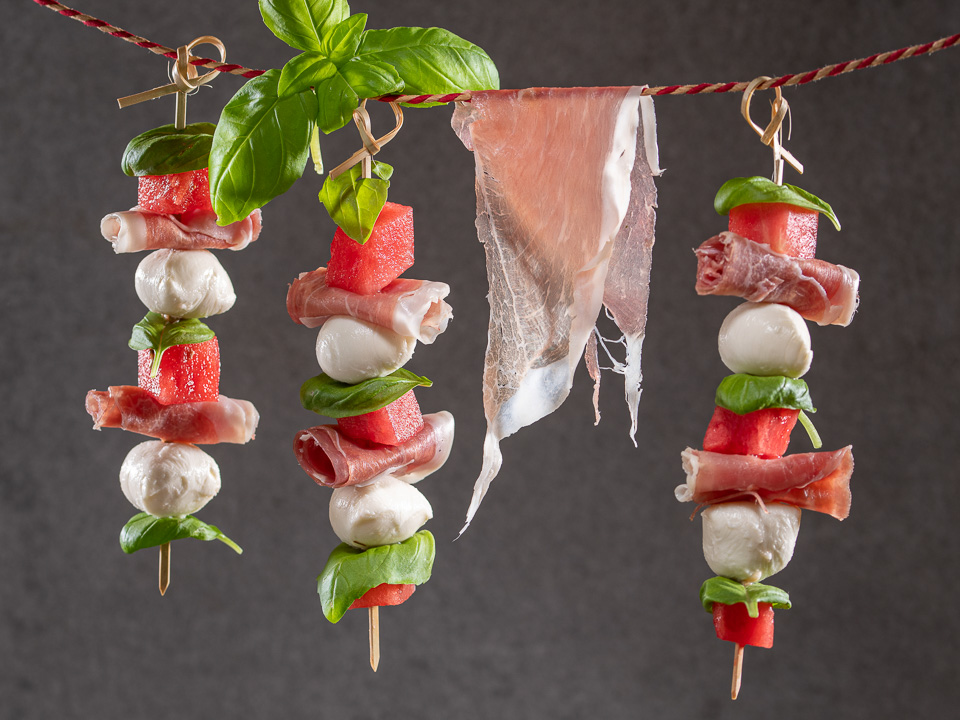 Schinken-Melonen-Spieße Schinken-Melonen-Spieße