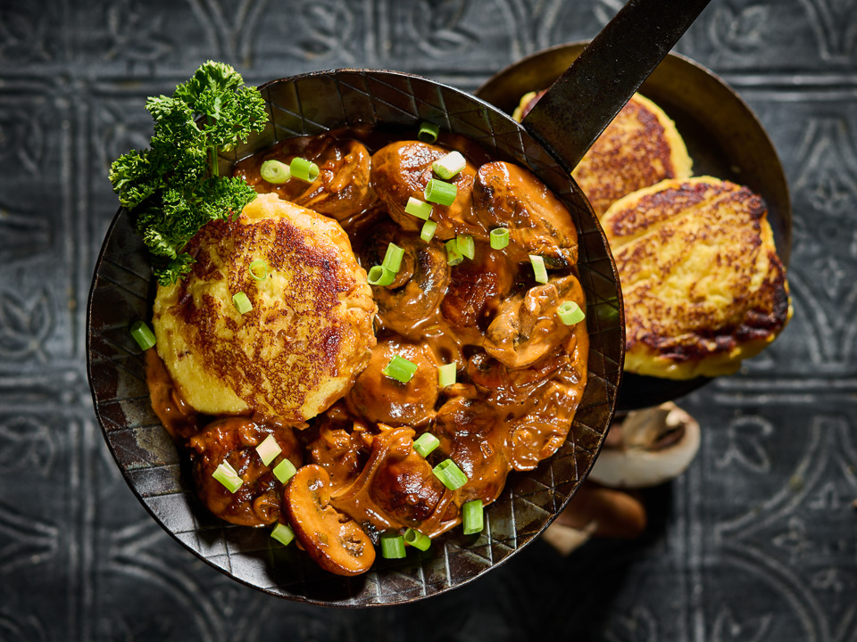Macairekartoffeln mit Champignonragout